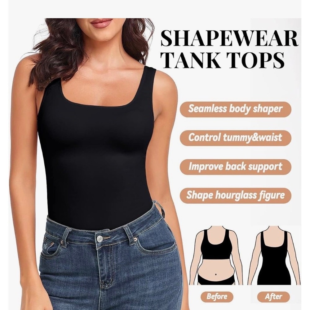 EUYZOU Tummy Control Shapewear Compression Tank Tops 3 Pack Black Gray Med New